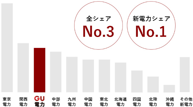 業界全シェアNo.3新電力シェアNo.1